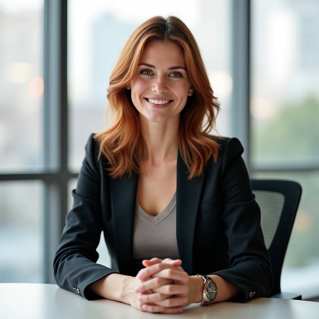 Portrait of Renata Voss, founder of Xevoyi Picazu, seated in a bright office